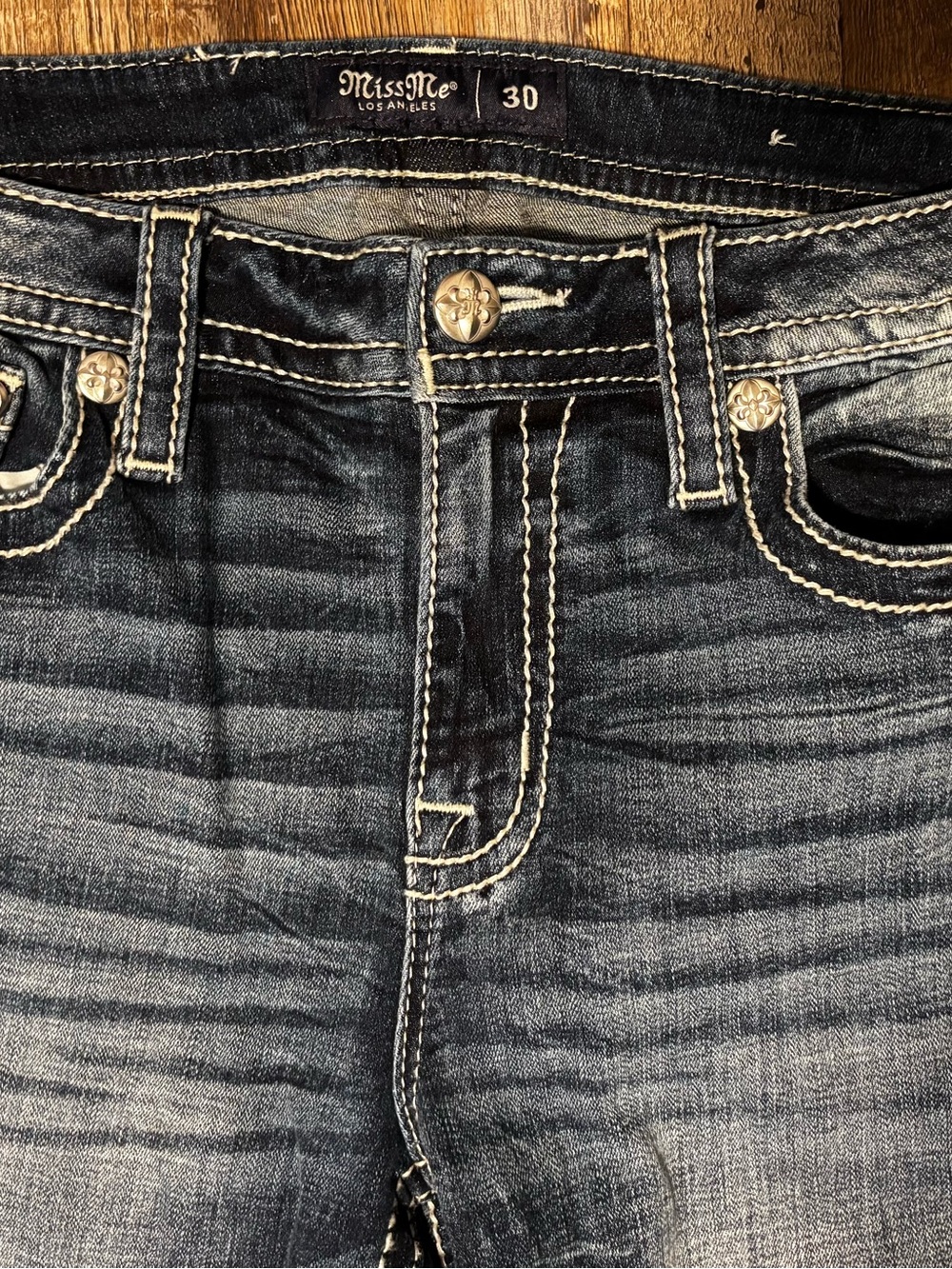 Miss Me Men's Dark Indigo Washed Jeans with Contrast Stitching